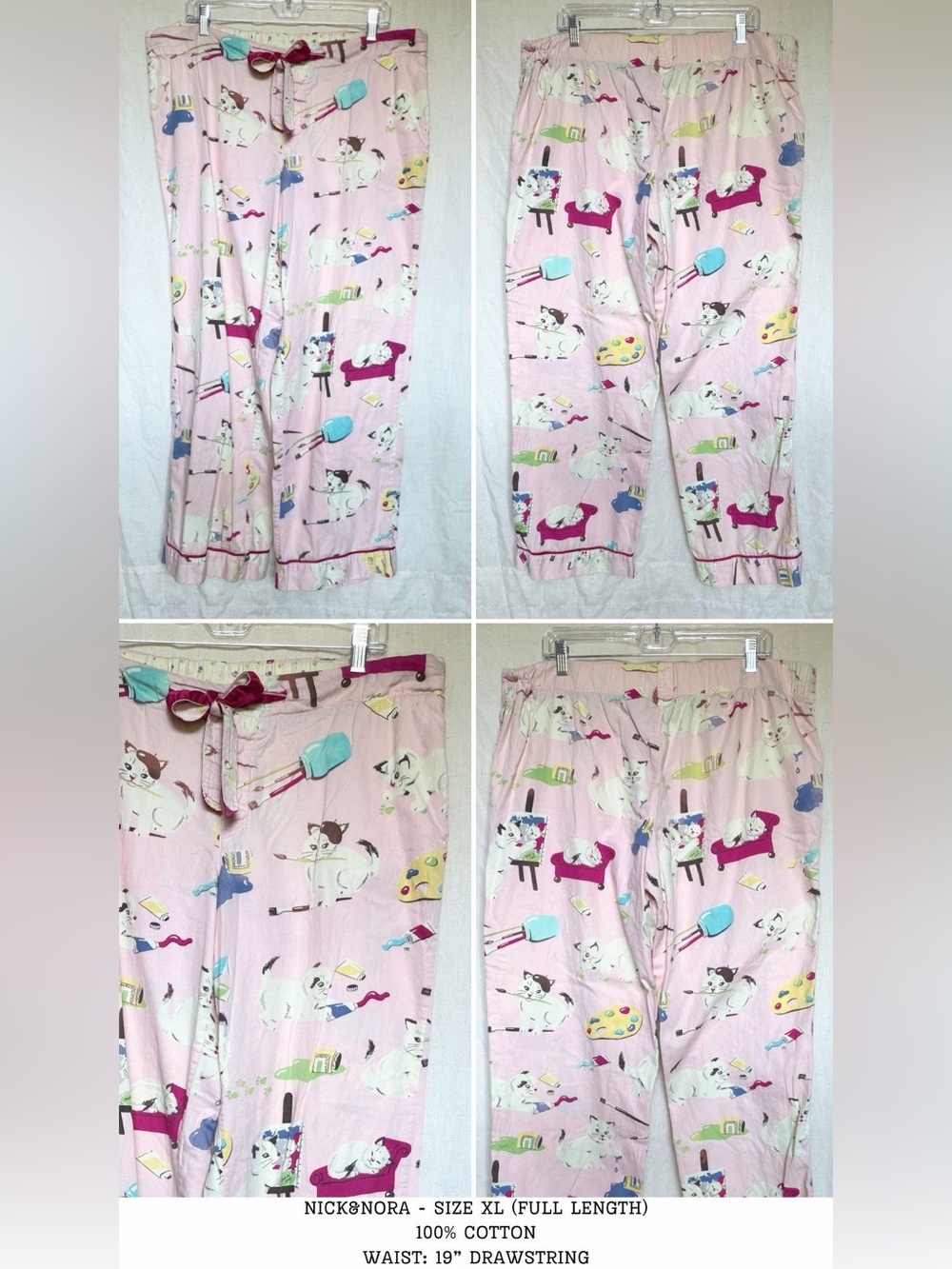 Nick&Nora retired print artistic painting cats pants drawstring 100% cotton XL